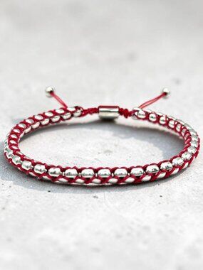 So Chic Gent's Stainless Steel and Red Cord Bolo Bracelet
